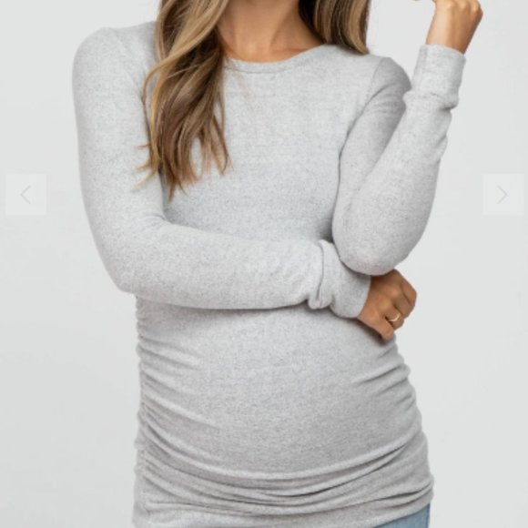 Pink Blush PinkBlush Heather Grey Soft Knit Ruched Maternity Top - Picture 1 of 7